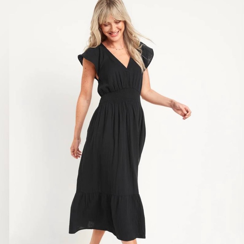 Black Gauze Midi Dress | Old Navy